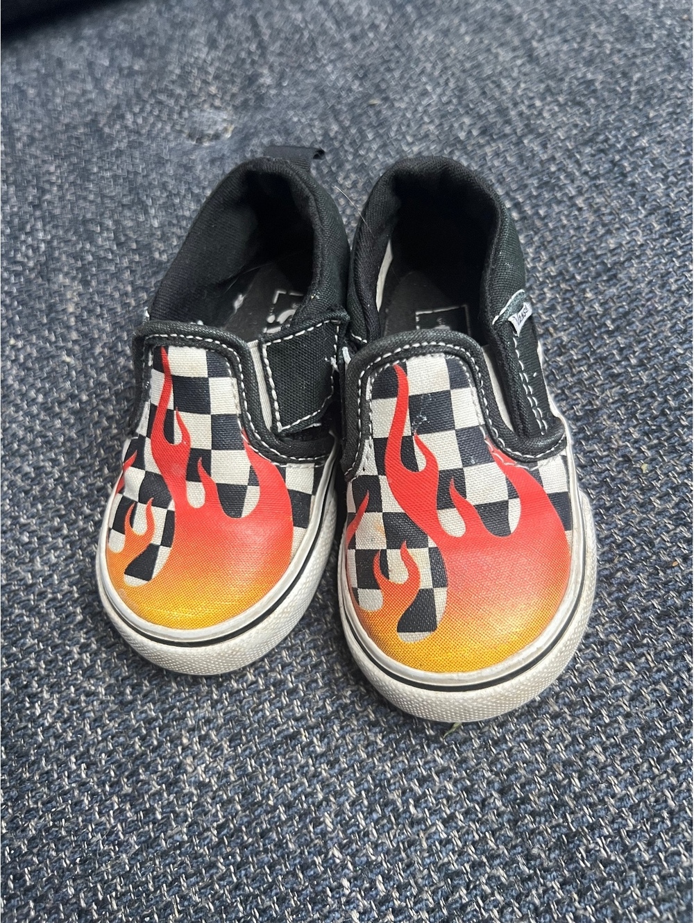 Vans toddler size 5.0 slip-on sneakers flame checkerboard black